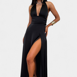 Latisha Vestido de Cuello Halter y Gran Abertura