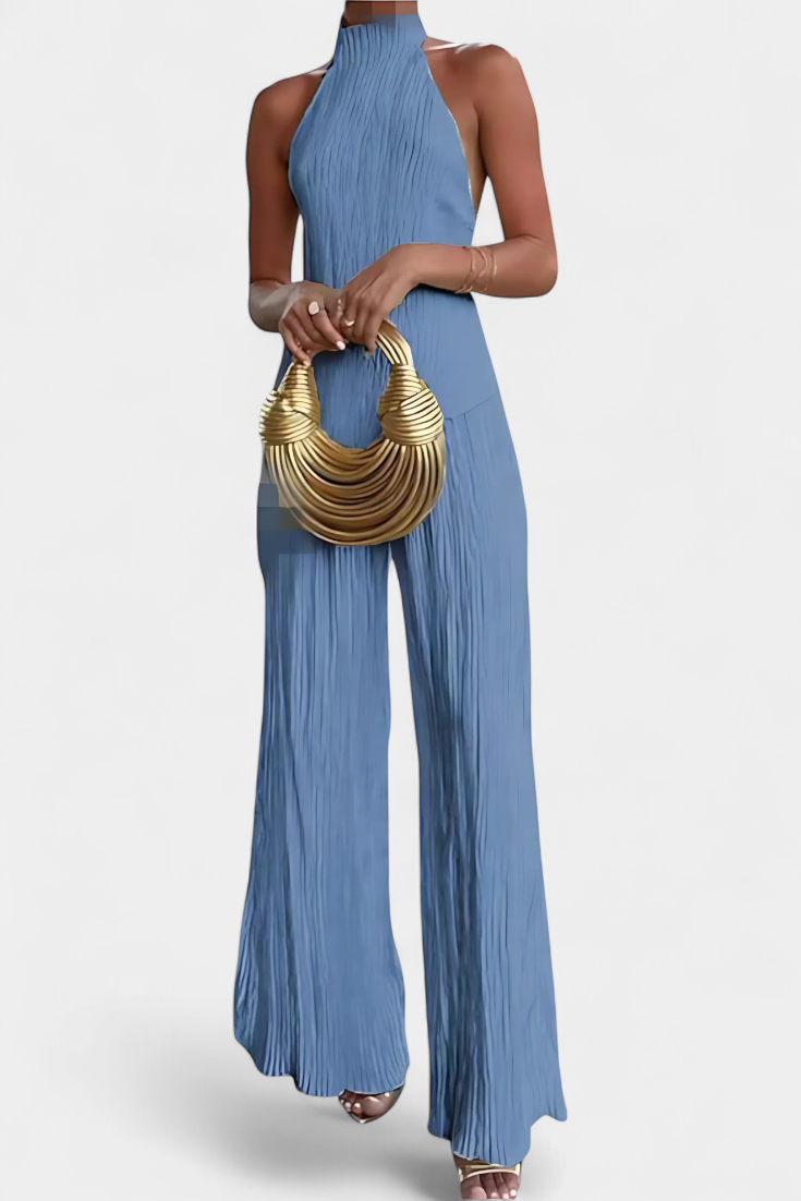 Pilarica Conjunto Elegante Plisado de Top Asimétrico y Pantalón Fluido