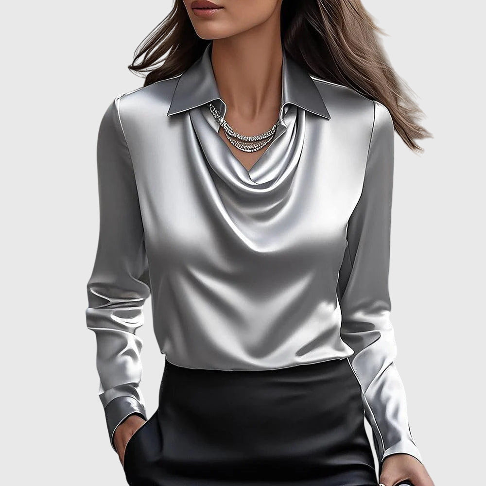 Sylvie | Blusa con brillo de lujo y cuello plisado