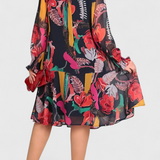 Annegret Vestido Midi Floral con Mangas Largas y Corte Fluido