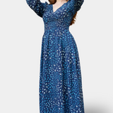 Maddie - Vestido de Cuello en V - Floral Azul