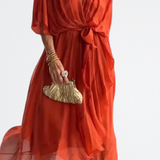 Monica - Vestido de gasa de seda con escote en V