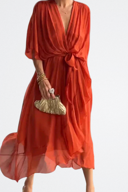 Monica - Vestido de gasa de seda con escote en V