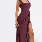 Brisa | Vestido Burdeos con Volantes