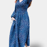 Maddie - Vestido de Cuello en V - Floral Azul