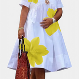 Yulia Vestido Midi Floral con Pliegues y Escote en V