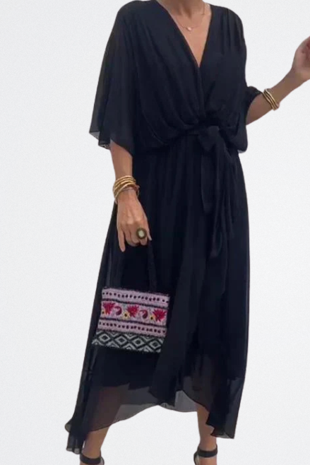 Monica - Vestido de gasa de seda con escote en V