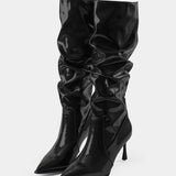 Botas de Cuero Sintético con Pliegues y Punta Afila