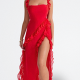 Brisa | Vestido Burdeos con Volantes