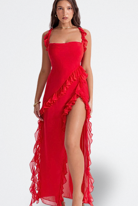 Brisa | Vestido Burdeos con Volantes