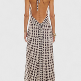 Melodía Vestido Maxi de Lunares con Escote Halter y Cintura Fruncida