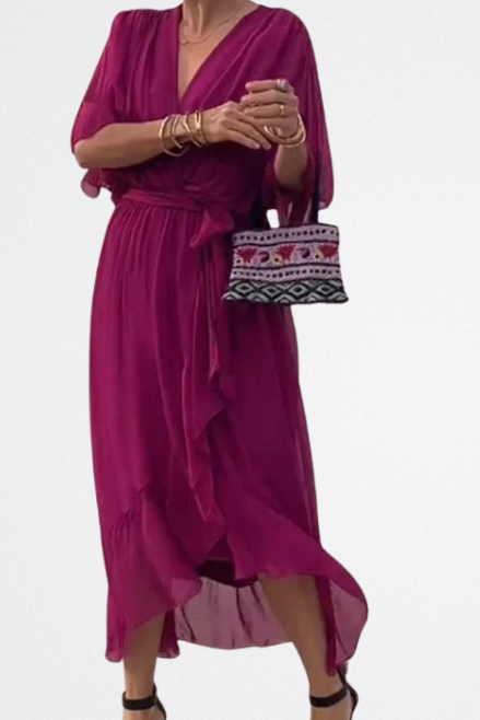 Monica - Vestido de gasa de seda con escote en V