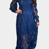 Jovie Vestido Midi de Encaje Bordado con Cuello Alto