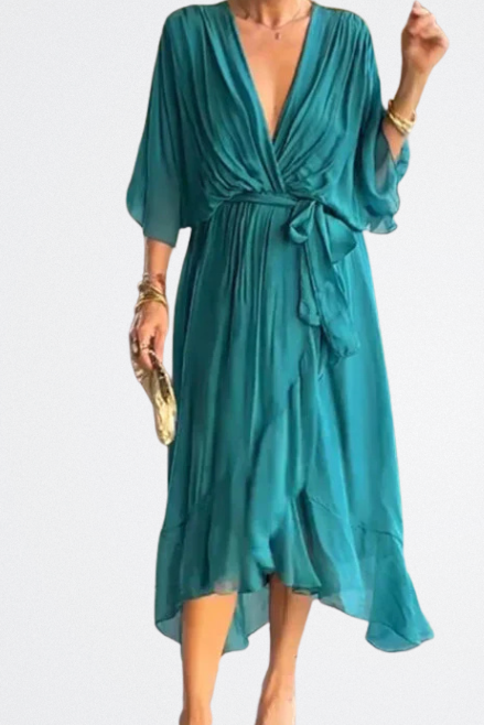 Monica - Vestido de gasa de seda con escote en V