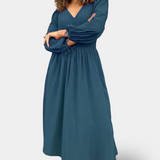 Maddie - Vestido de Cuello en V - Floral Azul