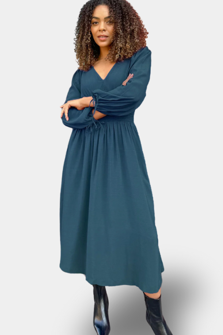 Maddie - Vestido de Cuello en V - Floral Azul
