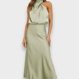 Moya - Vestido de satén largo con cuello halter