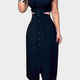 Griselda Vestido Midi con Botones y Cintura Abierta