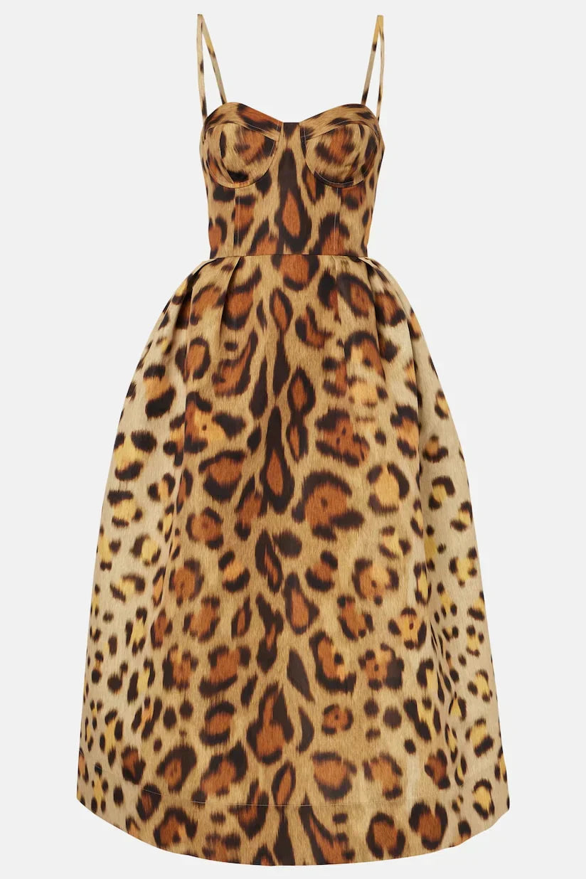 Tiana Vestido Midi Bustier Leopardo