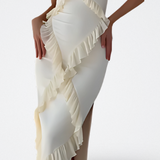 Aura Vestido Satinado con Volantes