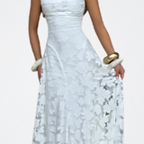 Clarise Vestido Blanco con Relieve Floral