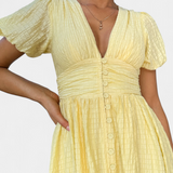 Mélia Vestido Maxi con Escote en V y Mangas Abullonadas