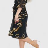 Ame Vestido Midi Estampado con Cinturón y Corte Versátil