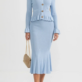 Prudence Conjunto de Vestido Midi de Punto Refinado y Top con Botones