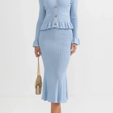 Prudence Conjunto de Vestido Midi de Punto Refinado y Top con Botones