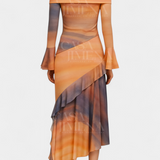 Agentha Falda Larga Asimétrica con Estampado Tie-Dye