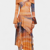 Agentha Falda Larga Asimétrica con Estampado Tie-Dye