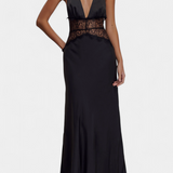 Ashanty Vestido Largo con Escote Halter y Cintura de Encaje Transparente