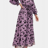 Iolanda Vestido Maxi de Encaje Floral con Mangas de Linterna