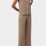 Jacey Conjunto de Punto con Chaleco y Pantalón de Pierna Ancha
