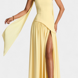 Celaena Vestido Maxi Off Shoulder de Chiffon con Abertura Lateral