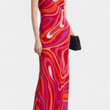 Valera Vestido Largo con Estampado de Remolino y Corte Sin Mangas