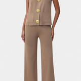 Jacey Conjunto de Punto con Chaleco y Pantalón de Pierna Ancha