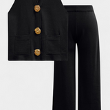Jacey Conjunto de Punto con Chaleco y Pantalón de Pierna Ancha
