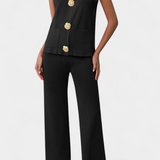 Jacey Conjunto de Punto con Chaleco y Pantalón de Pierna Ancha