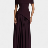 Celaena Vestido Maxi Off Shoulder de Chiffon con Abertura Lateral