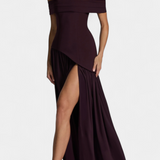 Celaena Vestido Maxi Off Shoulder de Chiffon con Abertura Lateral