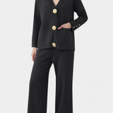 Aireen Conjunto de Punto con Cárdigan y Pantalón de Pierna Ancha