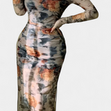 Jaenia Vestido Ajustado con Estampado Floral y Cuello Cuadrado