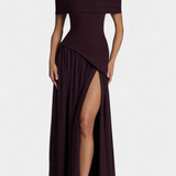 Celaena Vestido Maxi Off Shoulder de Chiffon con Abertura Lateral