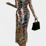 Jaenia Vestido Ajustado con Estampado Floral y Cuello Cuadrado