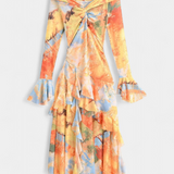 Agentha Falda Larga Asimétrica con Estampado Tie-Dye