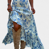 Karen Falda Maxi Floral con Abertura y Volantes