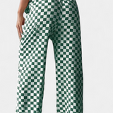 Hilaria Pantalones de Pierna Ancha con Estampado a Cuadros