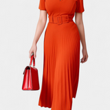 Seliora Vestido Midi de Trabajo con Cinturón y Plisados