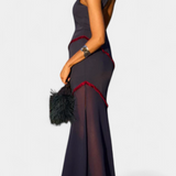 Orfila Vestido Midi Bodycon con Gasa y Flecos a Contraste